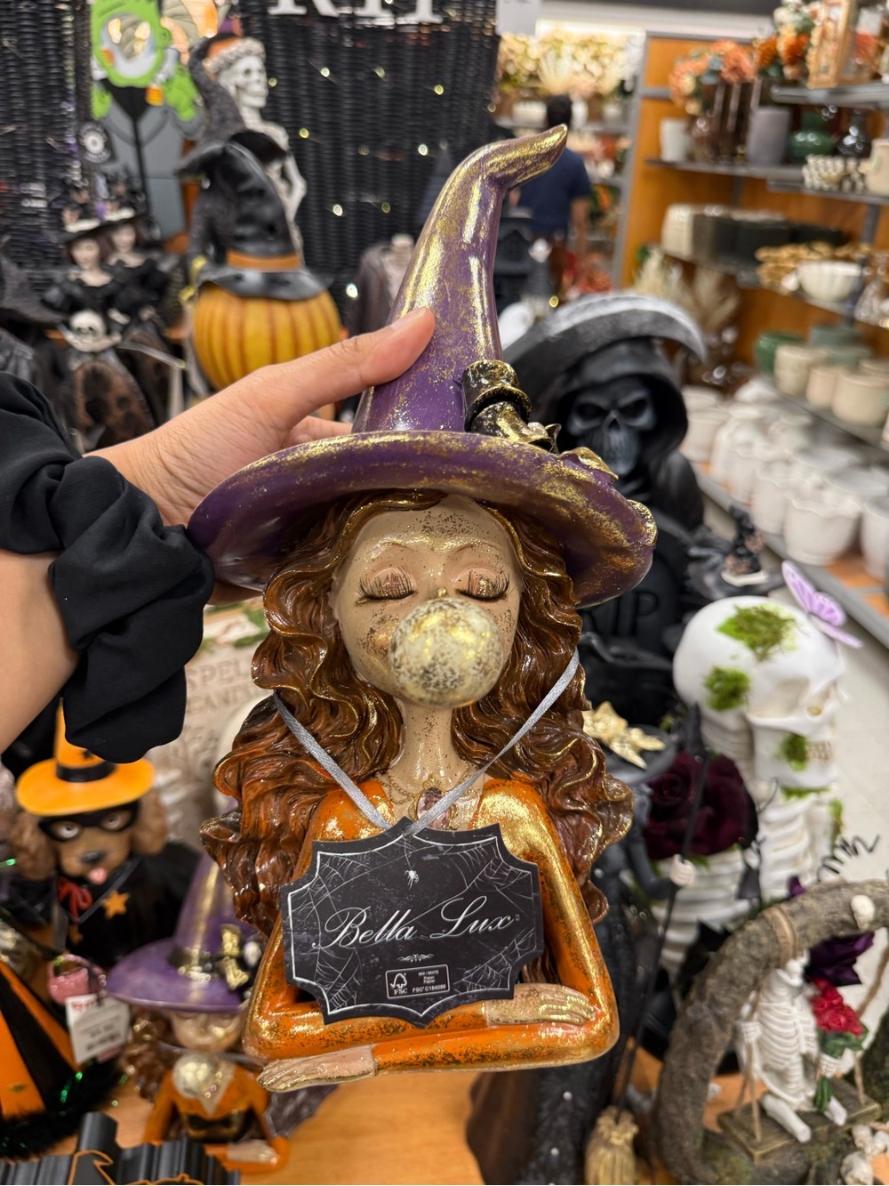 Bella-Lux Glitter Witch Blowing Bubble - Purple Hat & Orange Dress